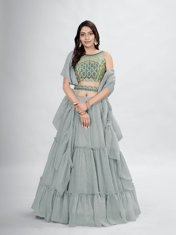 Designer Gray Lehenga Choli Chiffon Dupatta Art Silk Blouse | Festive Look