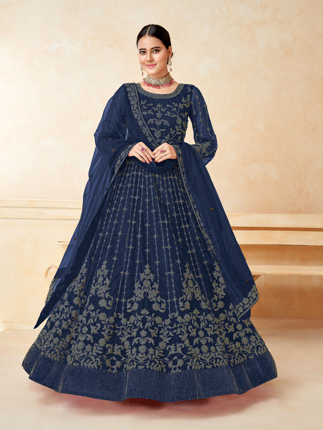 Heavy Designer Embroidery Anarkali | Net & Santoon | Full Sleeve | Wedding