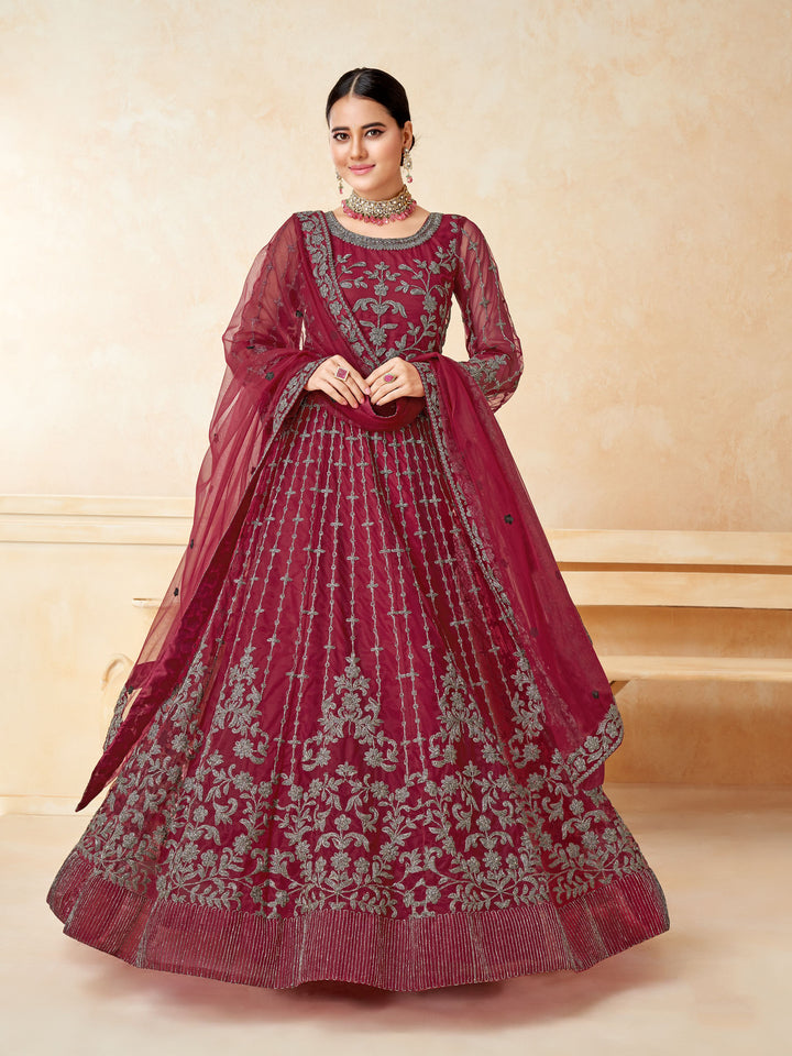 Heavy Designer Embroidery Anarkali | Net & Santoon | Full Sleeve | Wedding