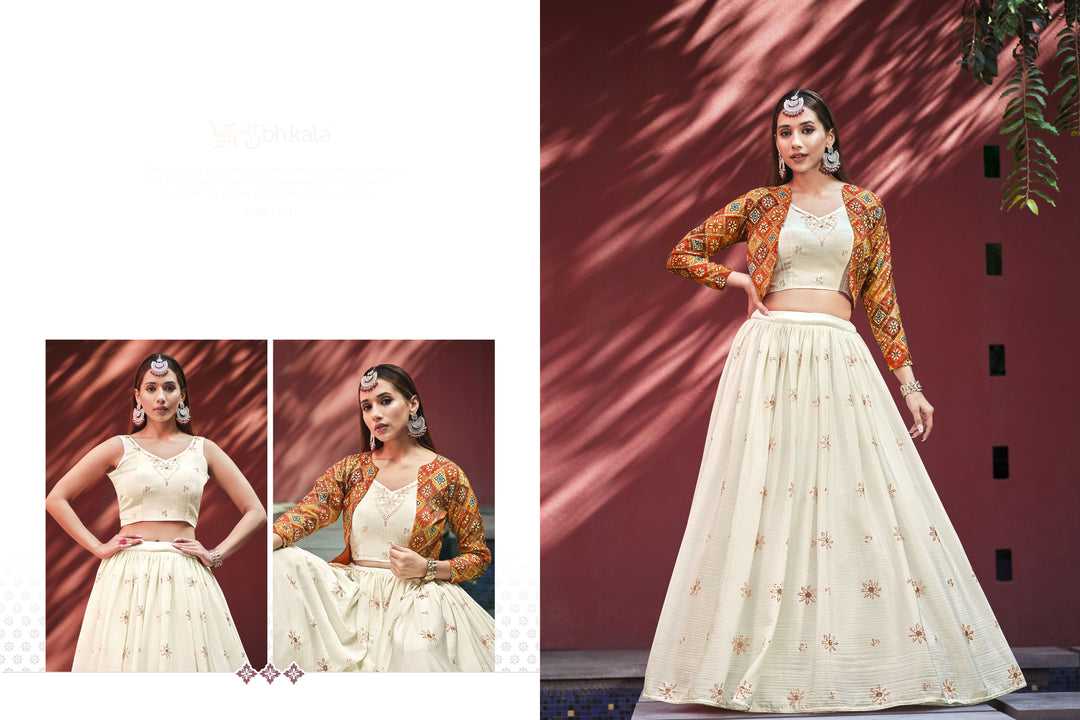 Beige and Orange Lehenga with Sequin Work | Festive & Wedding Wear