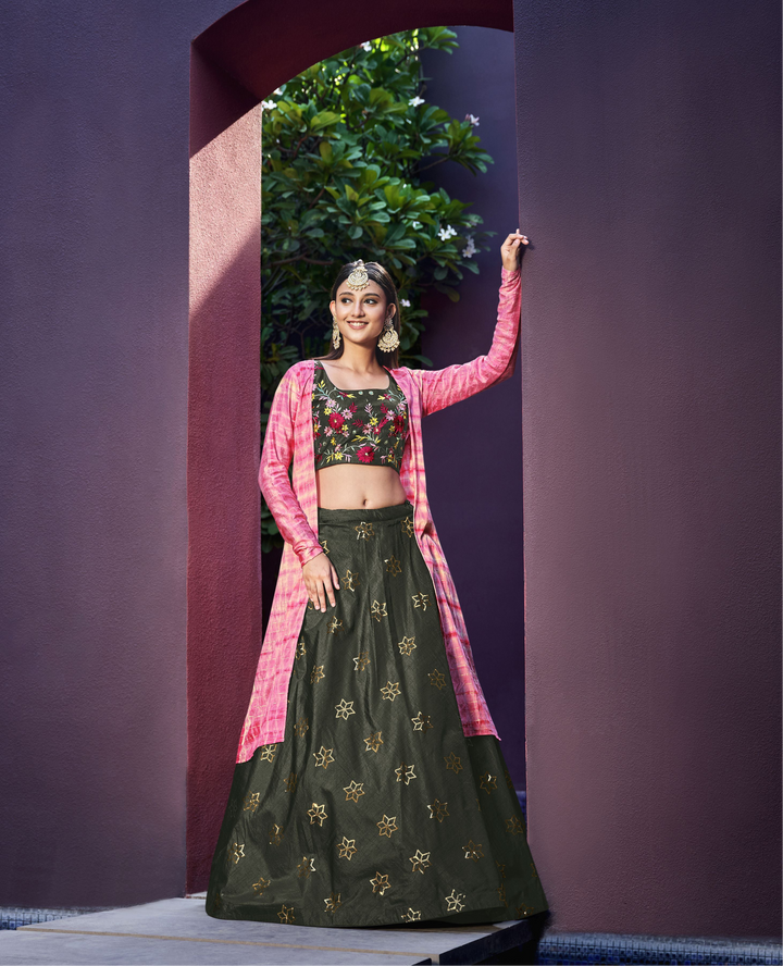 Saburi Printed Lehenga Choli with Mirror Work | Festive & Wedding Wear