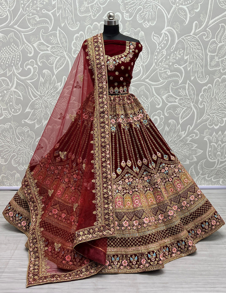 Radiant Velvet Lehenga with Dupatta | A Stylish and Sophisticated Choice