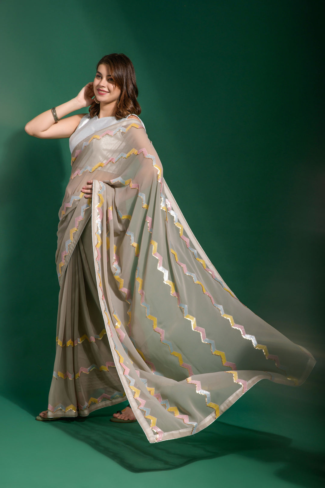 Elegant Georgette Saree with Sequin Embroidery | Satin Blouse for Weddings