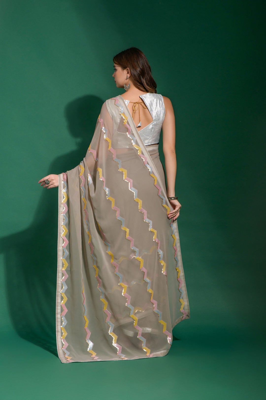 Elegant Georgette Saree with Sequin Embroidery | Satin Blouse for Weddings