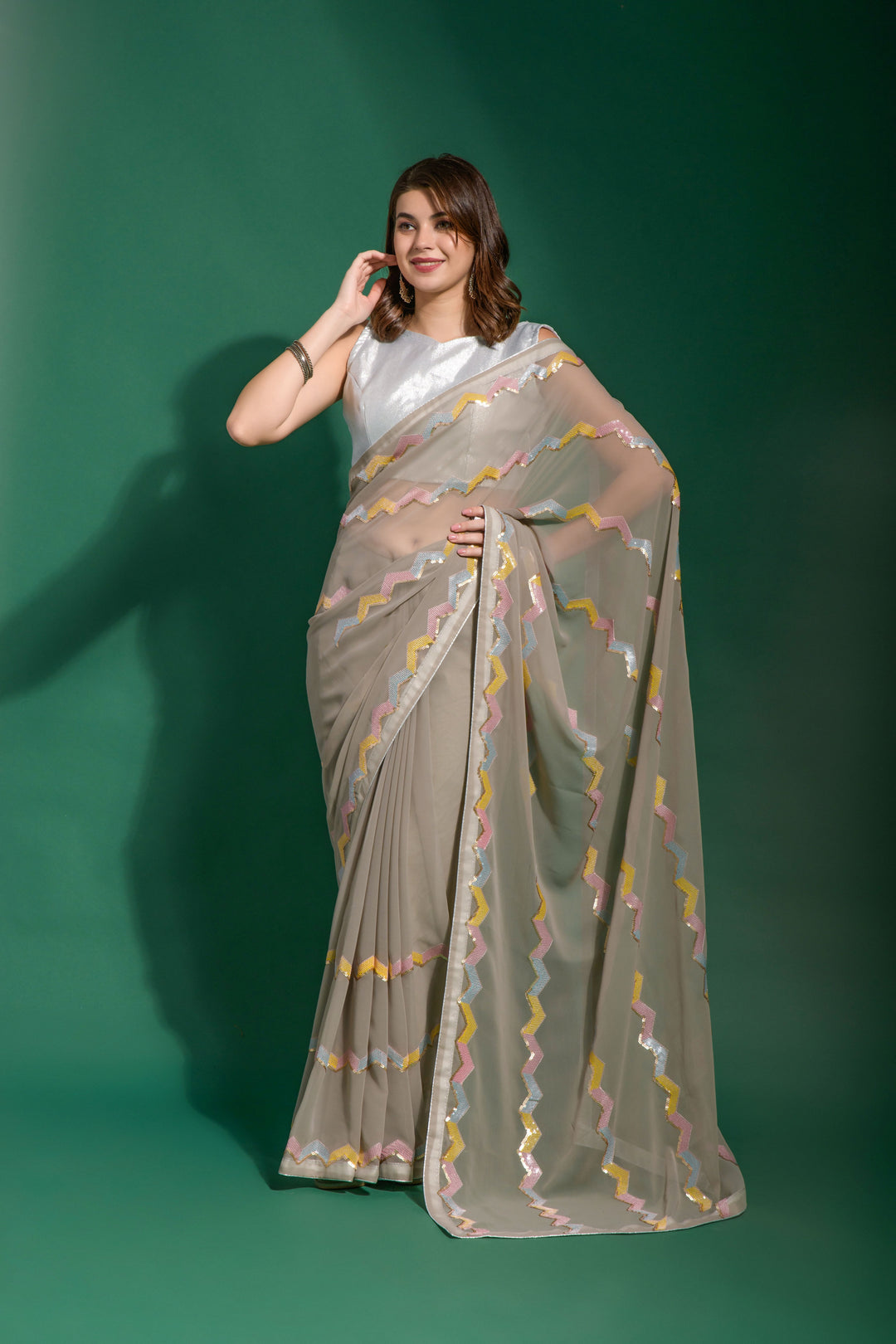 Elegant Georgette Saree with Sequin Embroidery | Satin Blouse for Weddings