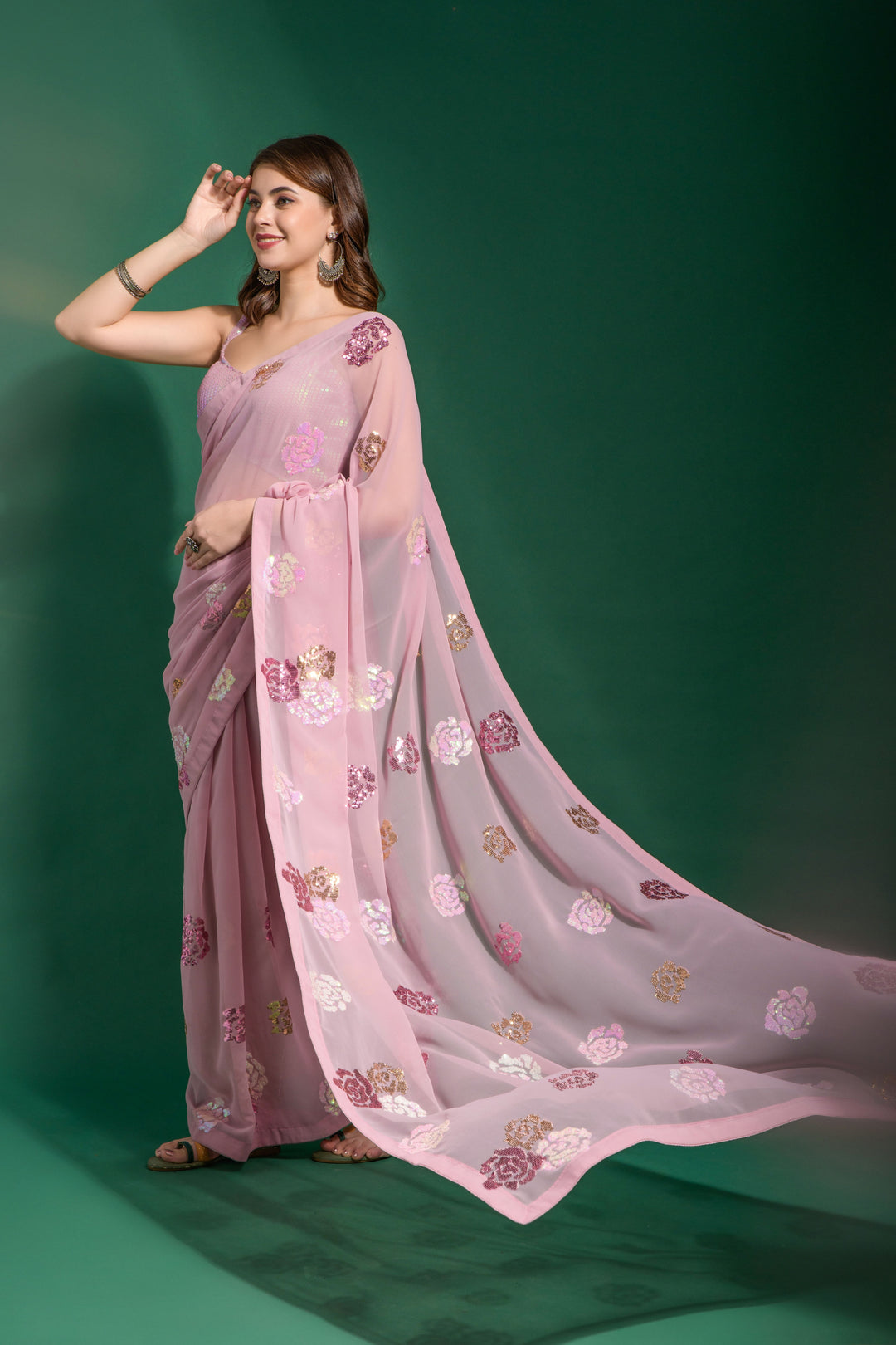 Georgette Saree with Sequins & Embroidery | Wedding & Festive Elegance