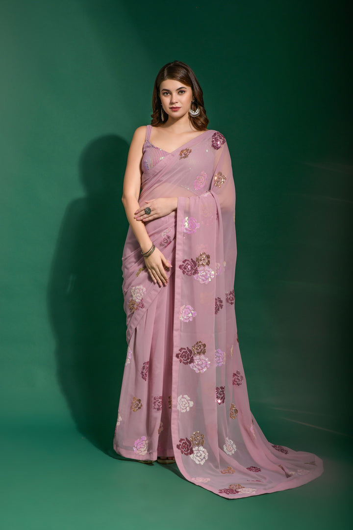 Georgette Saree with Sequins & Embroidery | Wedding & Festive Elegance