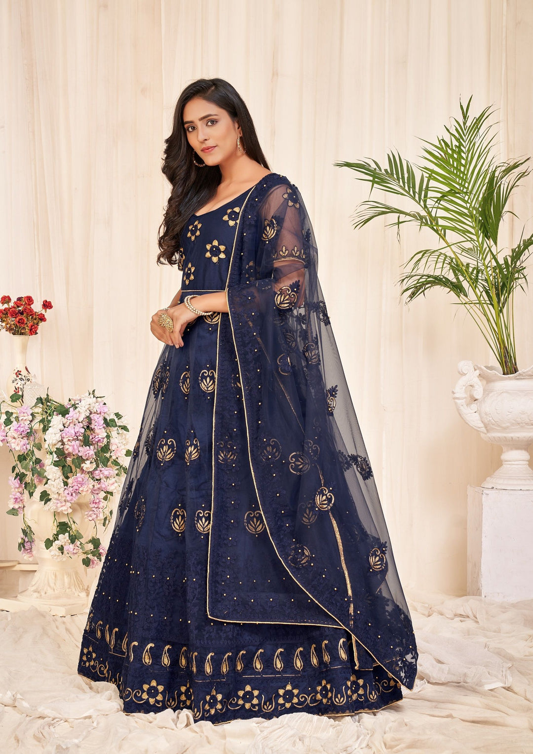 Designer Embroidered Anarkali Dress | Net Fabric with Santoon Bottom