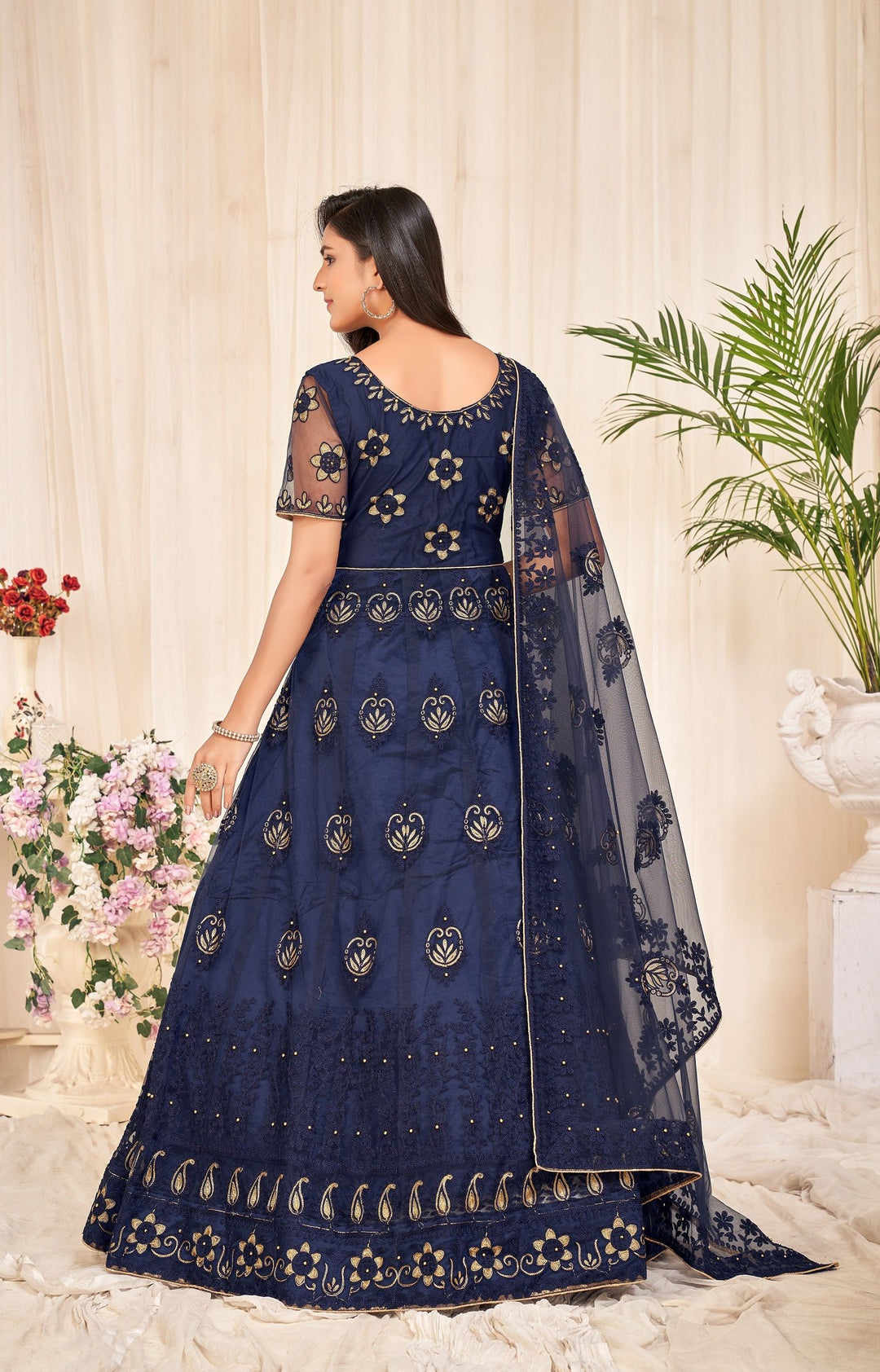 Designer Embroidered Anarkali Dress | Net Fabric with Santoon Bottom