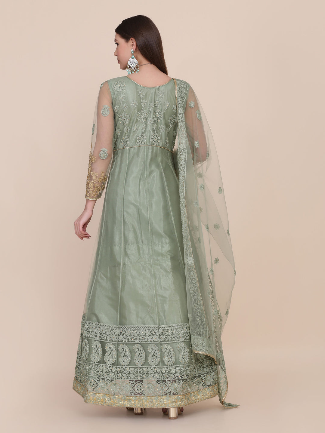 Designer Embroidered Anarkali | Three-Quarter Sleeve Boat Neck Dress