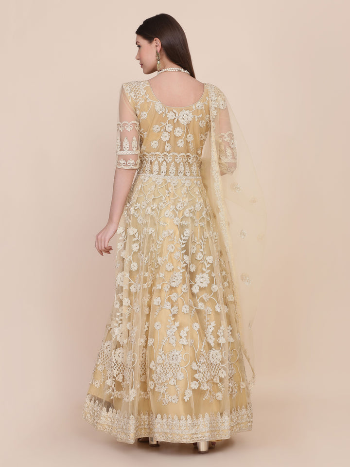 Designer Embroidered Anarkali Dress | Elbow Sleeve U-Neck for Weddings