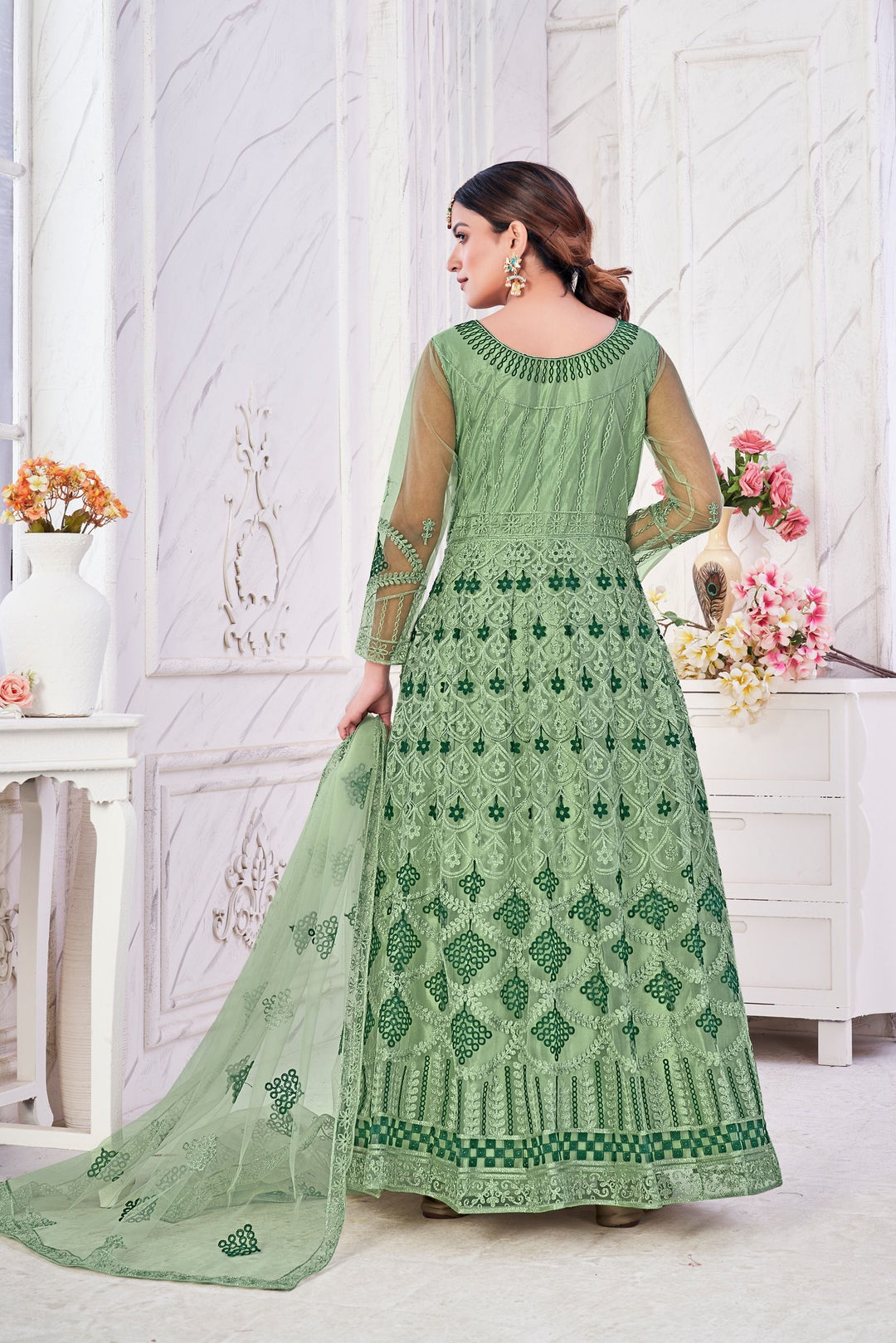 Designer Embroidered Anarkali | Net Top & Santoon Bottom | Wedding & Festive