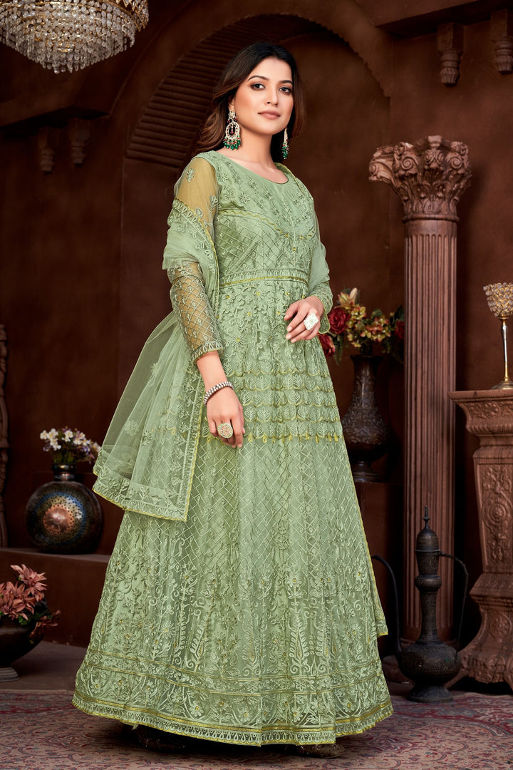 Designer Anarkali with Embroidery | Net Top & Santoon Bottom for Events