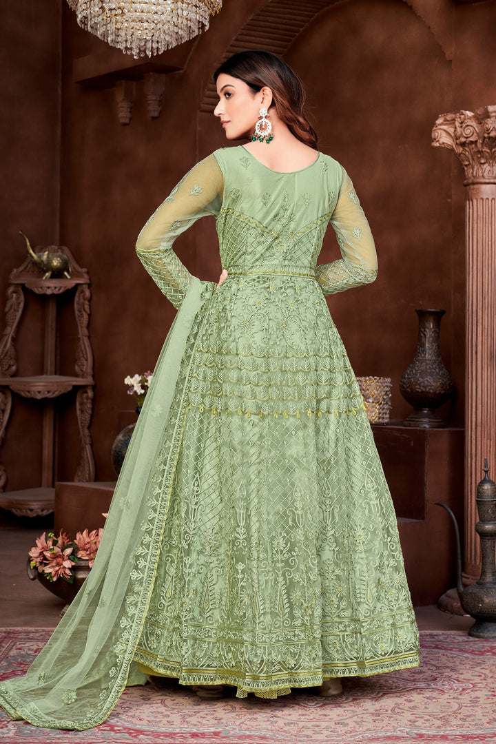 Designer Anarkali with Embroidery | Net Top & Santoon Bottom for Events