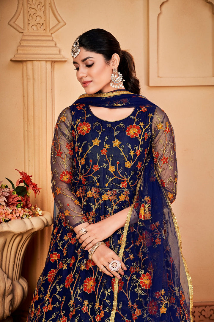 Designer Embroidered Anarkali | Net & Santoon | Three-Quarter Sleeve