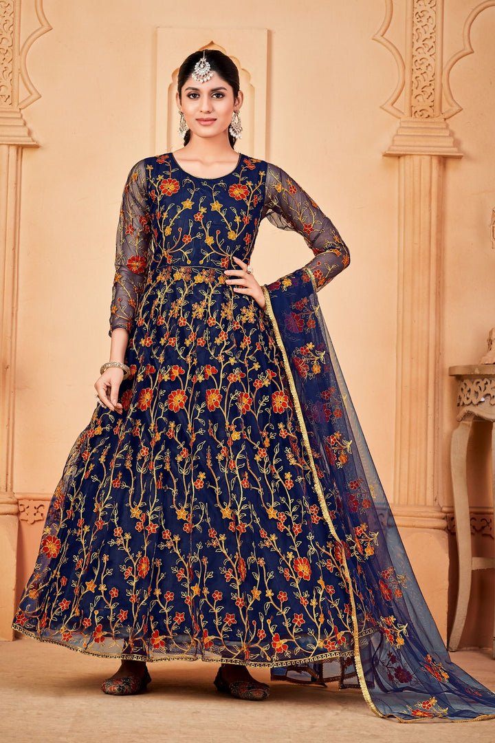 Designer Embroidered Anarkali | Net & Santoon | Three-Quarter Sleeve