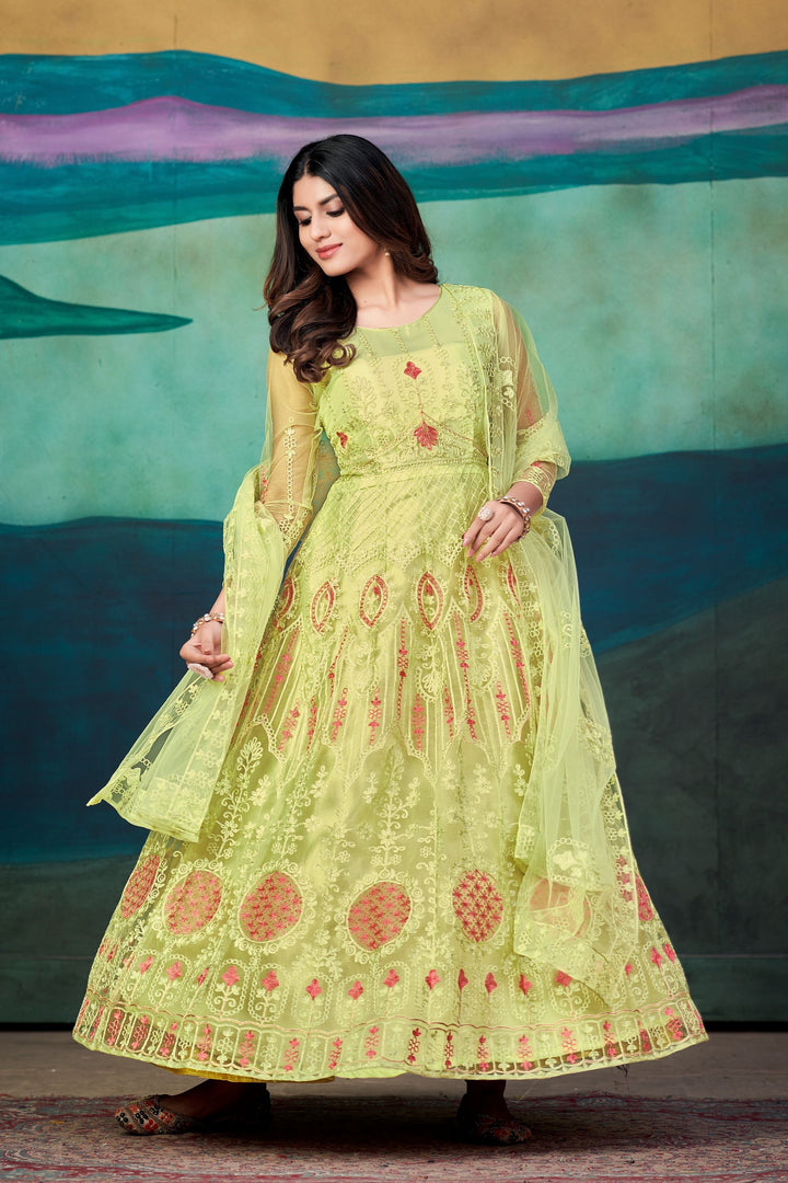 Designer Embroidered Anarkali | Net & Santoon | Three-Quarter Sleeve