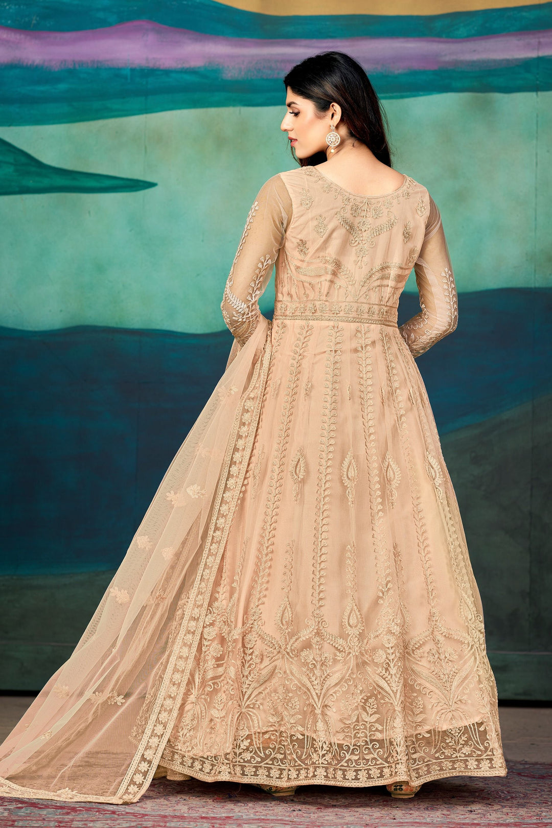 Designer Embroidered Anarkali | Net Top & Santoon Bottom for Weddings