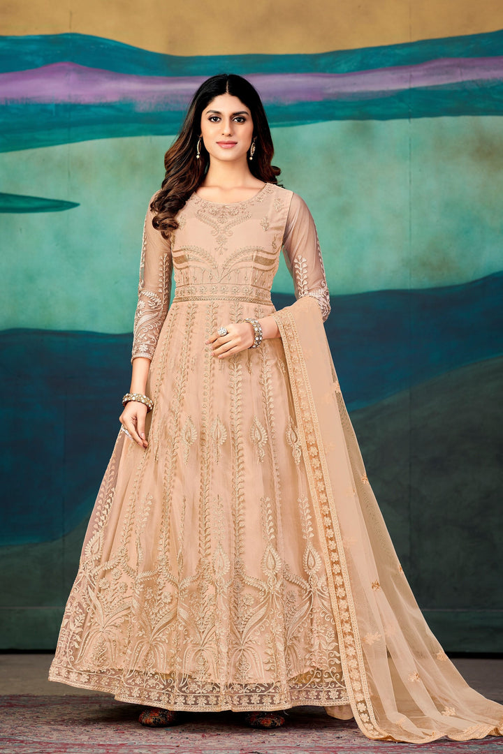 Designer Embroidered Anarkali | Net Top & Santoon Bottom for Weddings