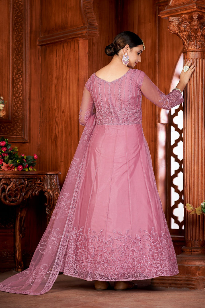 Designer Embroidered Anarkali Dress | Net Top & Santoon Bottom | Party Wear