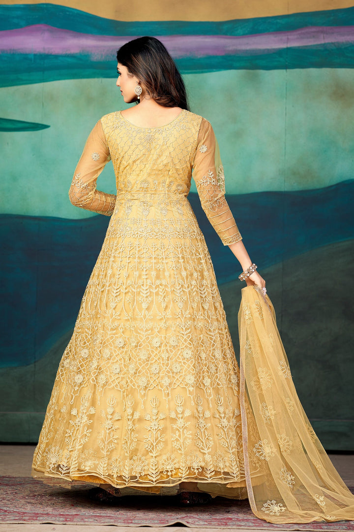 Designer Anarkali | Embroidered Net Top with Santoon Bottom for Weddings