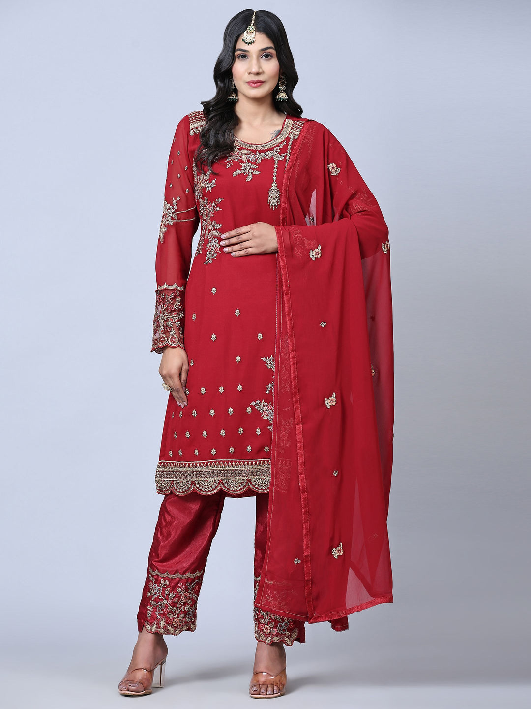 Heavy Designer Embroidery Salwar Kameez | Full Sleeve Round Neck for Weddings