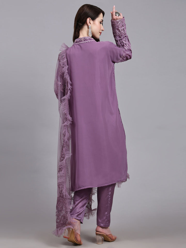 Heavy-Designer Embroidery Salwar Kameez | Full-Sleeve V-Neck for Weddings