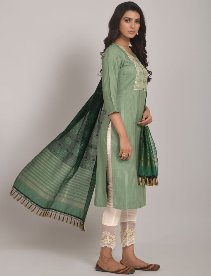 Stylish Readymade Kurti Set | Viscose Rayon, Lycra & Jacquard Dupatta