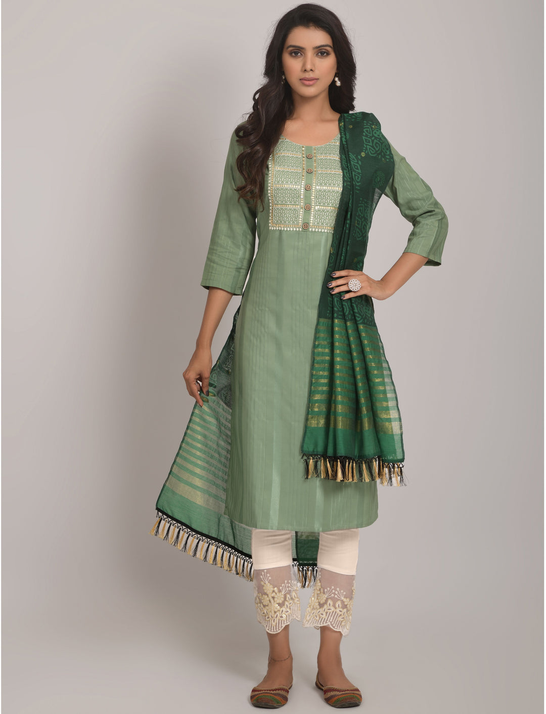 Stylish Readymade Kurti Set | Viscose Rayon, Lycra & Jacquard Dupatta