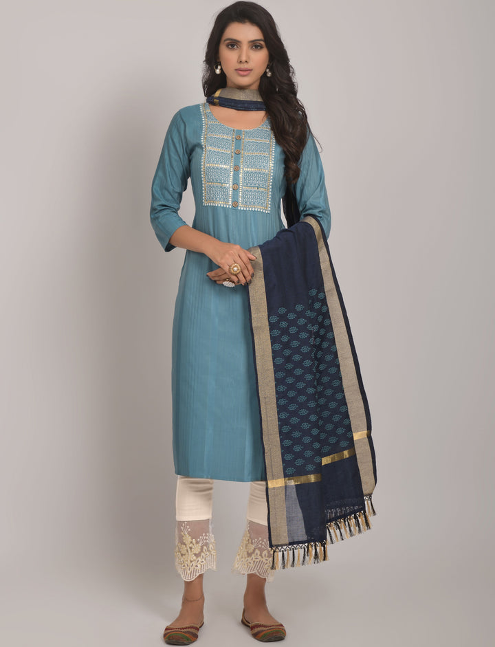 Stylish Readymade Kurti Set | Viscose Rayon, Lycra & Jacquard Dupatta