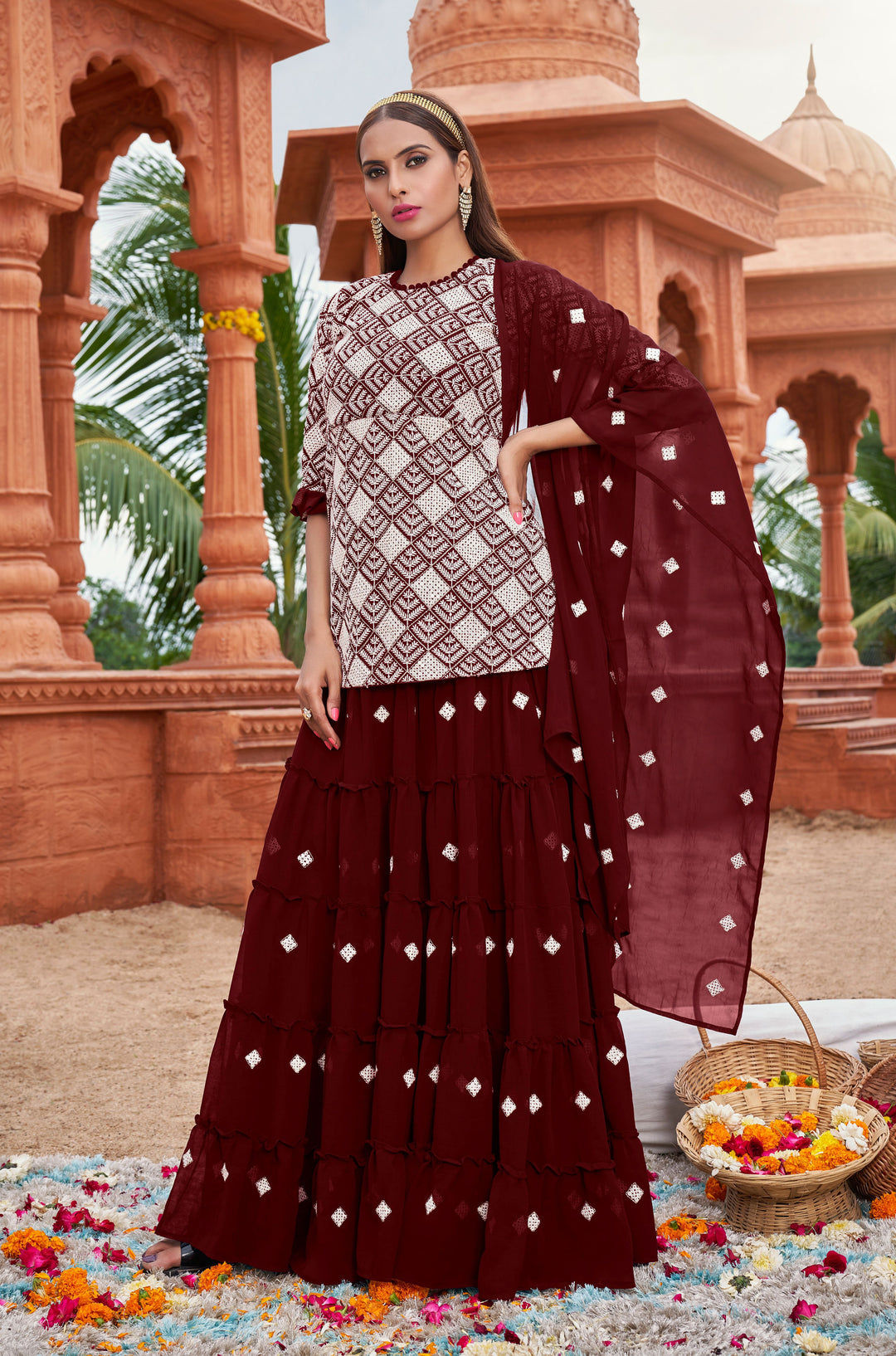 Faux Georgette Designer Skirt Suit Set | Heavy Cotton Embroidery Work & Dupatta