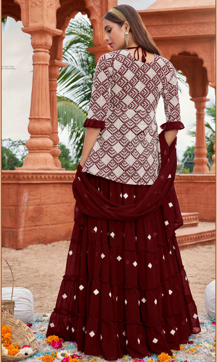 Faux Georgette Designer Skirt Suit Set | Heavy Cotton Embroidery Work & Dupatta