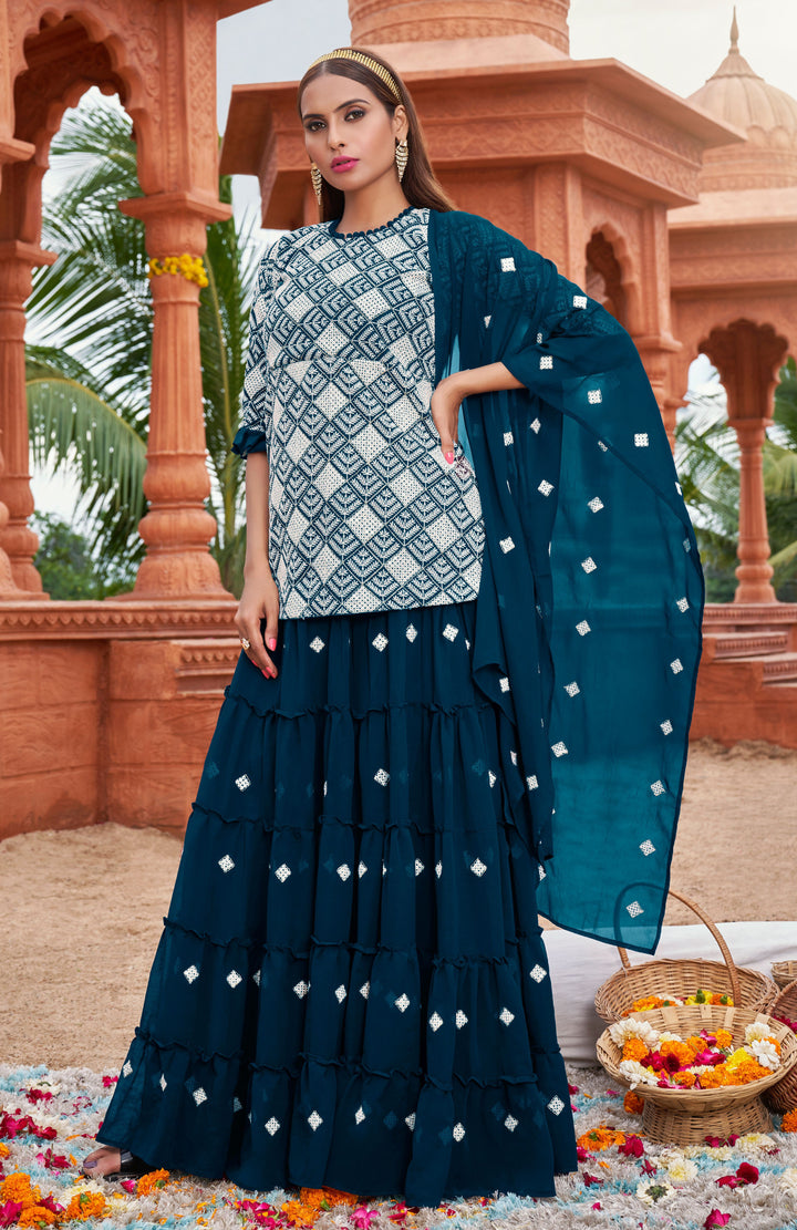 Faux Georgette Designer Skirt Suit Set | Heavy Cotton Embroidery Work & Dupatta