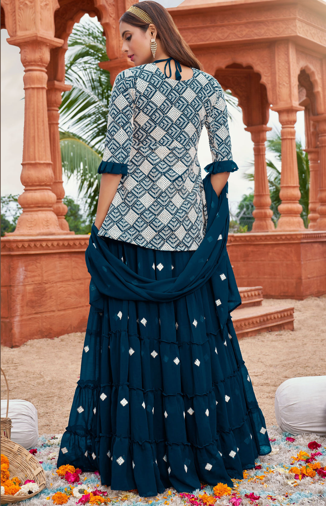 Faux Georgette Designer Skirt Suit Set | Heavy Cotton Embroidery Work & Dupatta