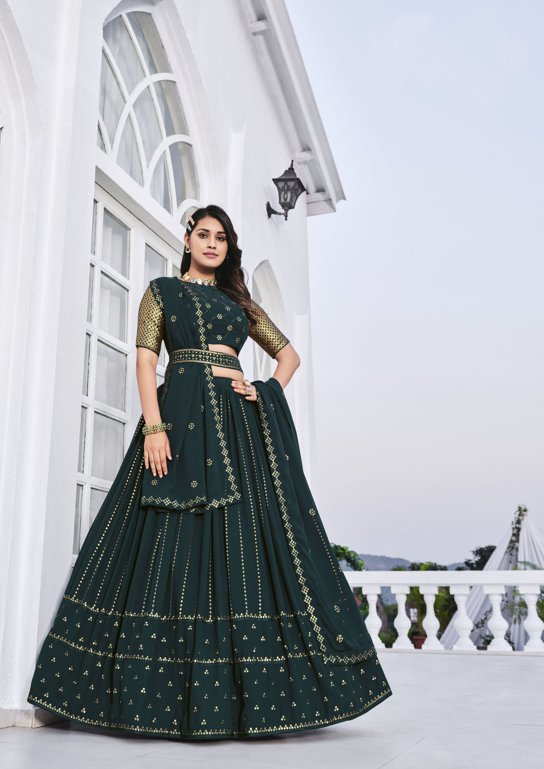 Teal Green Lehenga Choli | Heavy Thread & Sequin Embroidery Work