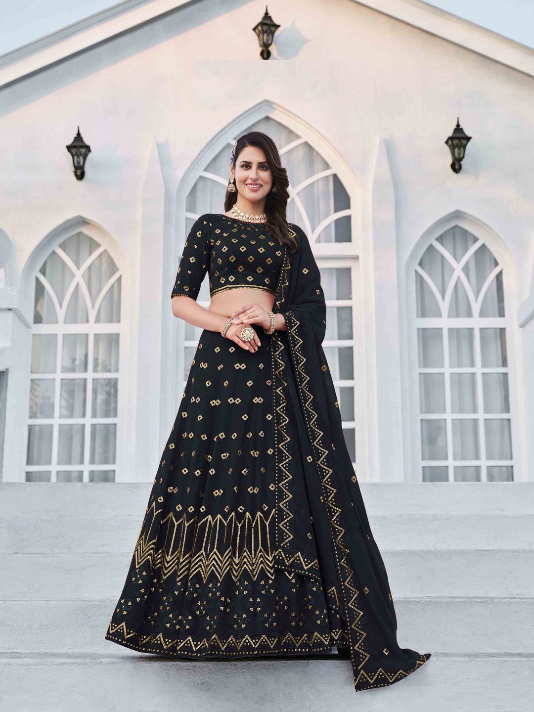 Navy Blue Lehenga Choli | Thread & Sequence Embroidery with Dupatta