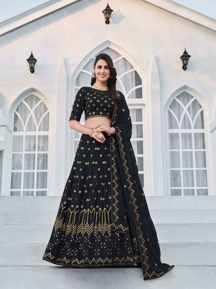 Navy Blue Lehenga Choli | Thread & Sequence Embroidery with Dupatta