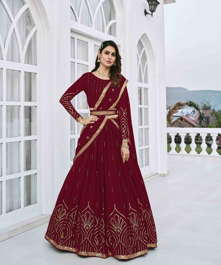 Designer Maroon Lehenga | Thread & Sequence Embroidery with Dupatta