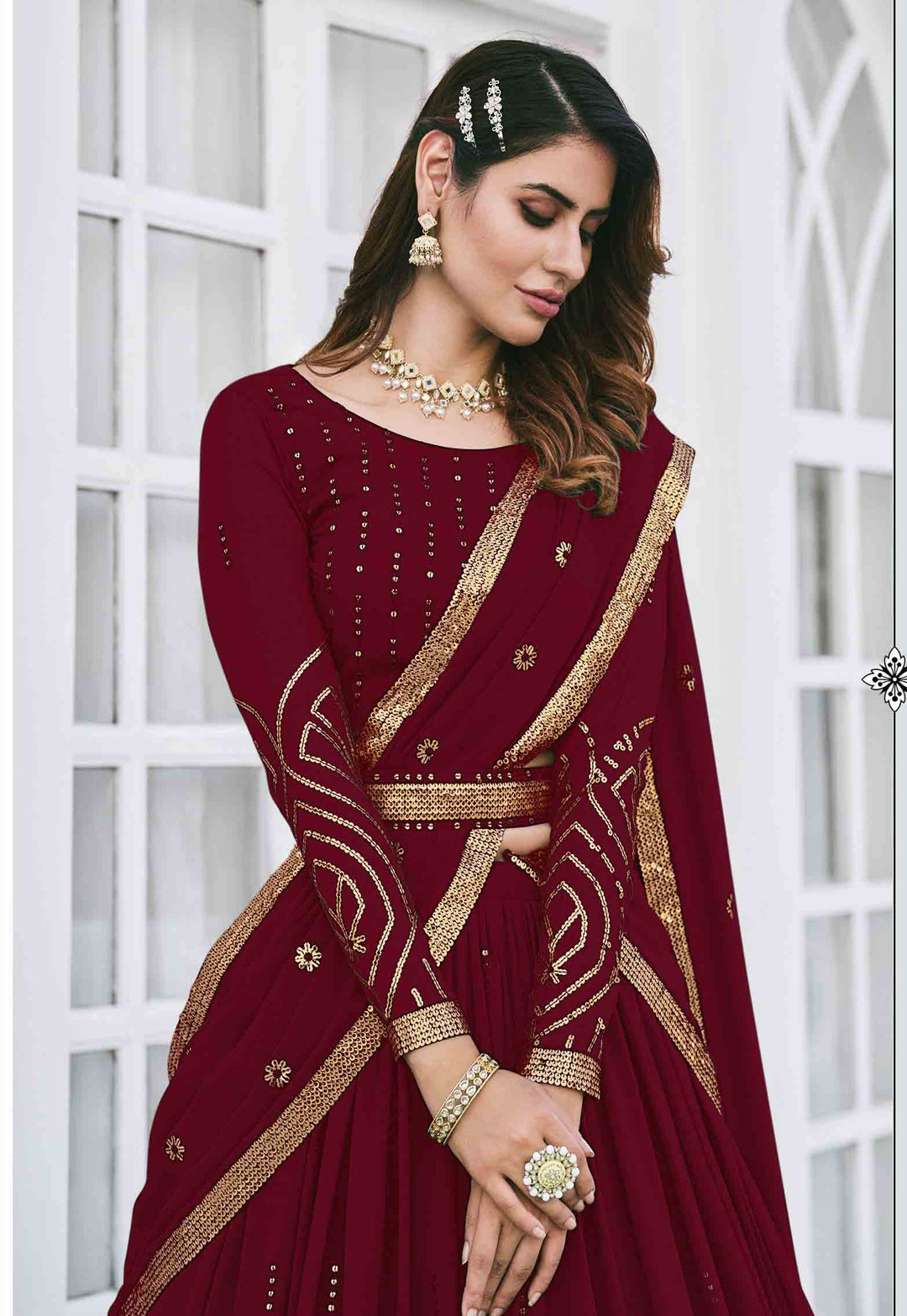 Designer Maroon Lehenga | Thread & Sequence Embroidery with Dupatta