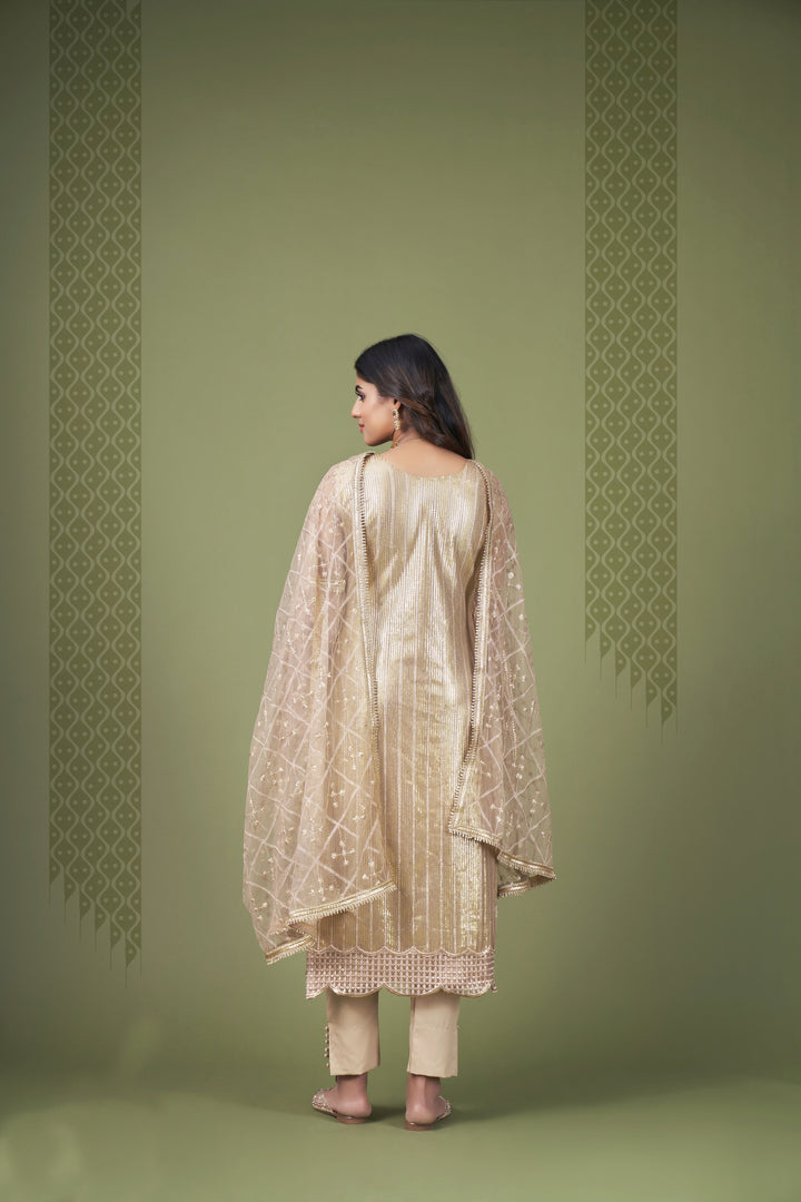 Beige Butterfly Net Salwar Suit | Tone-on-Tone Thread & Sequins Embroidery Work