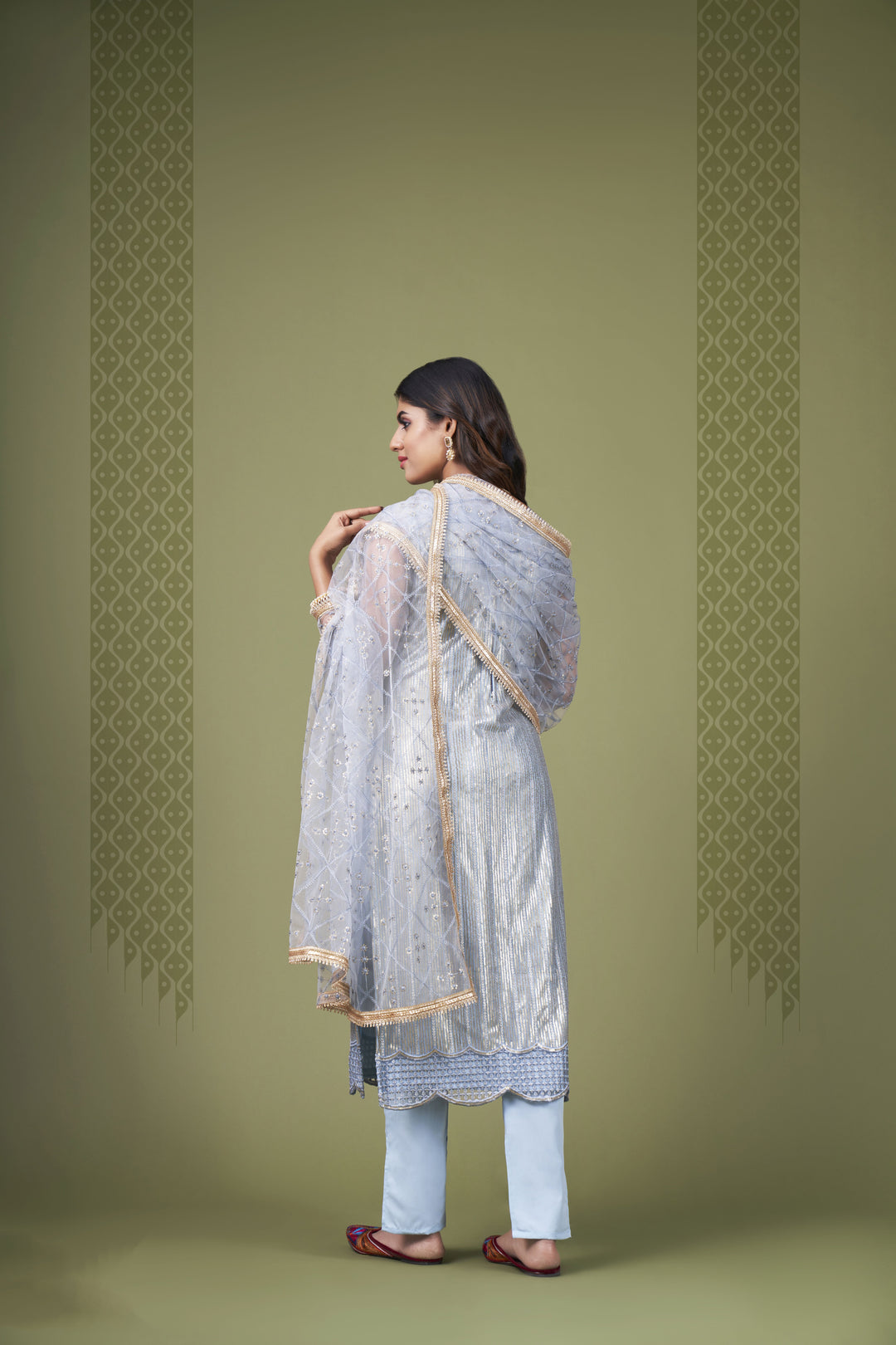 Sky Blue Butterfly Net salwar suit | American Crepe Bottom & Embroidery