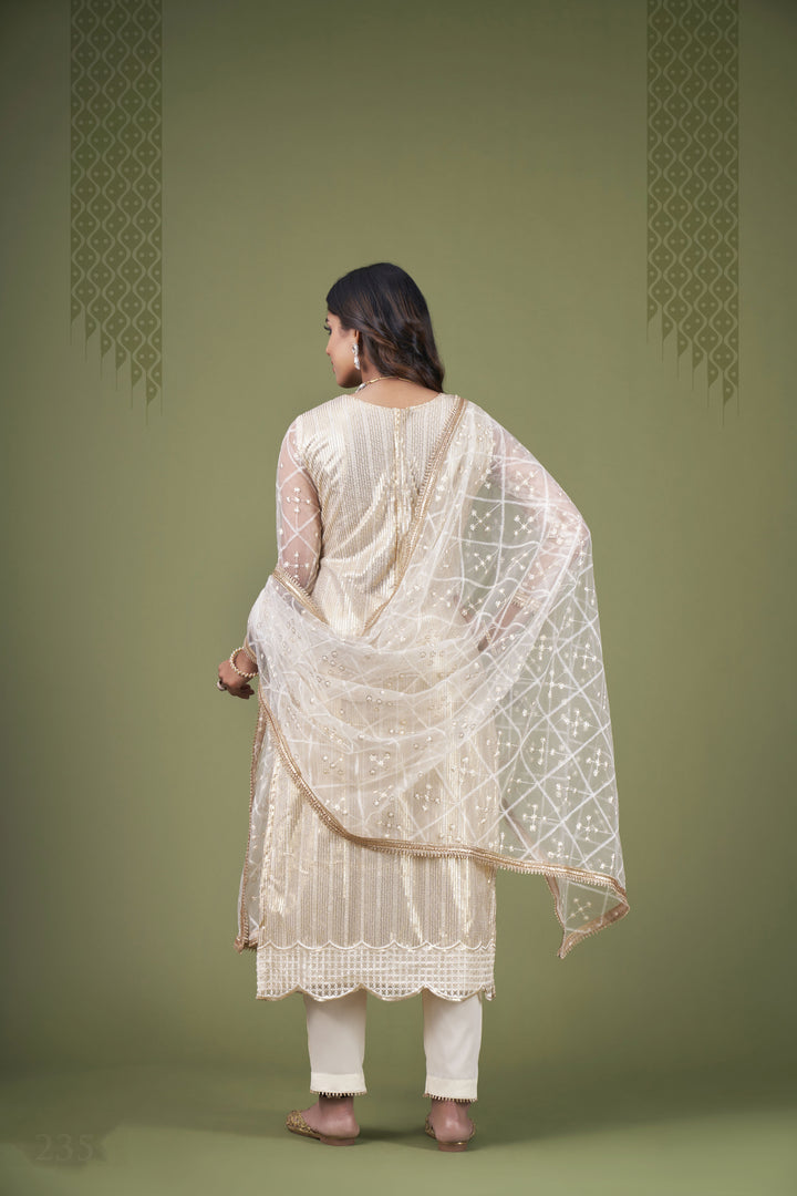 Cream Butterfly Net salwar suit | American Crepe Bottom & Embroidery