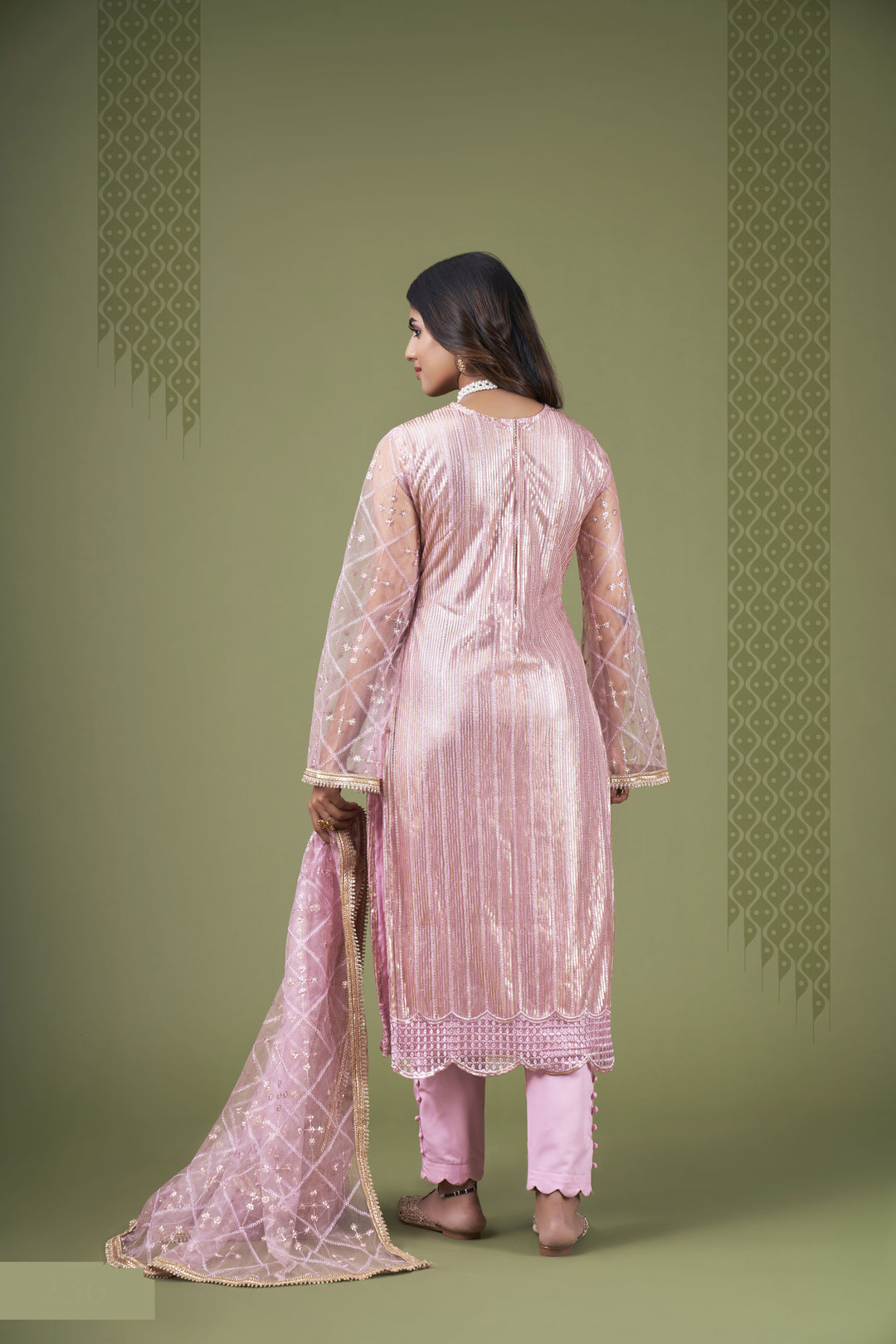 Pink Butterfly Net salwar suit | American Crepe Bottom & Embroidery