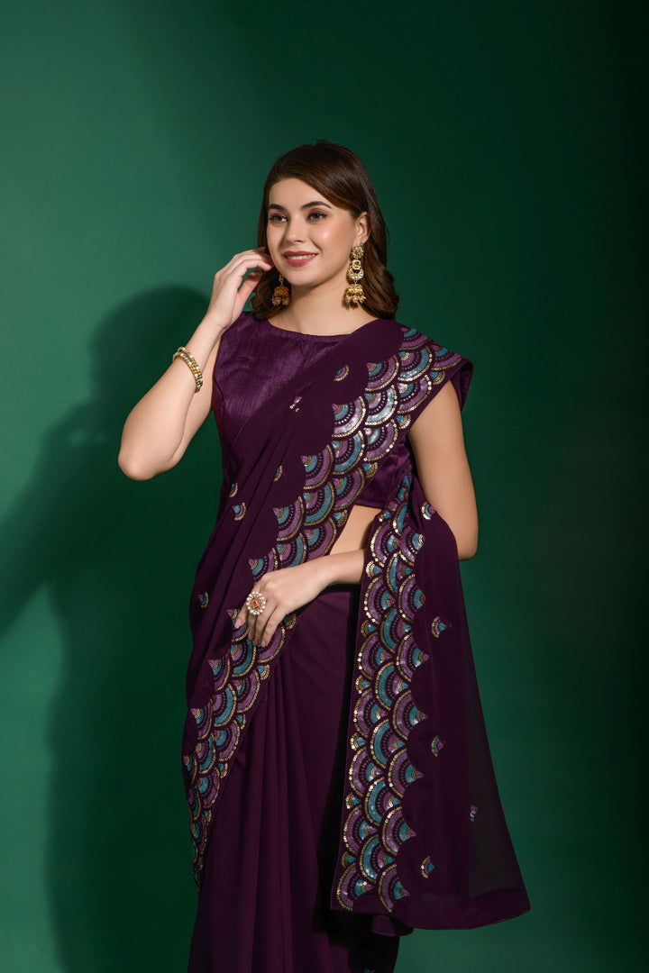 Georgette Saree with Sequance Embroidery | Mono-Banglori Blouse for Weddings