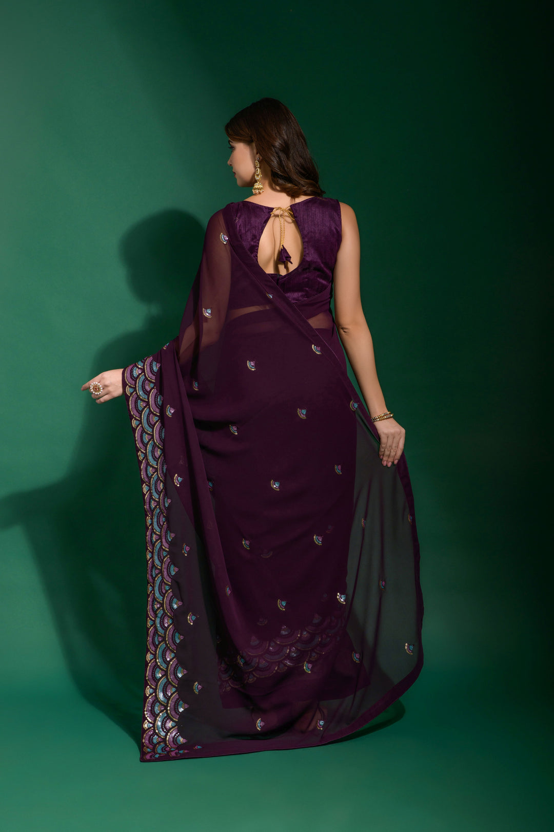 Georgette Saree with Sequance Embroidery | Mono-Banglori Blouse for Weddings