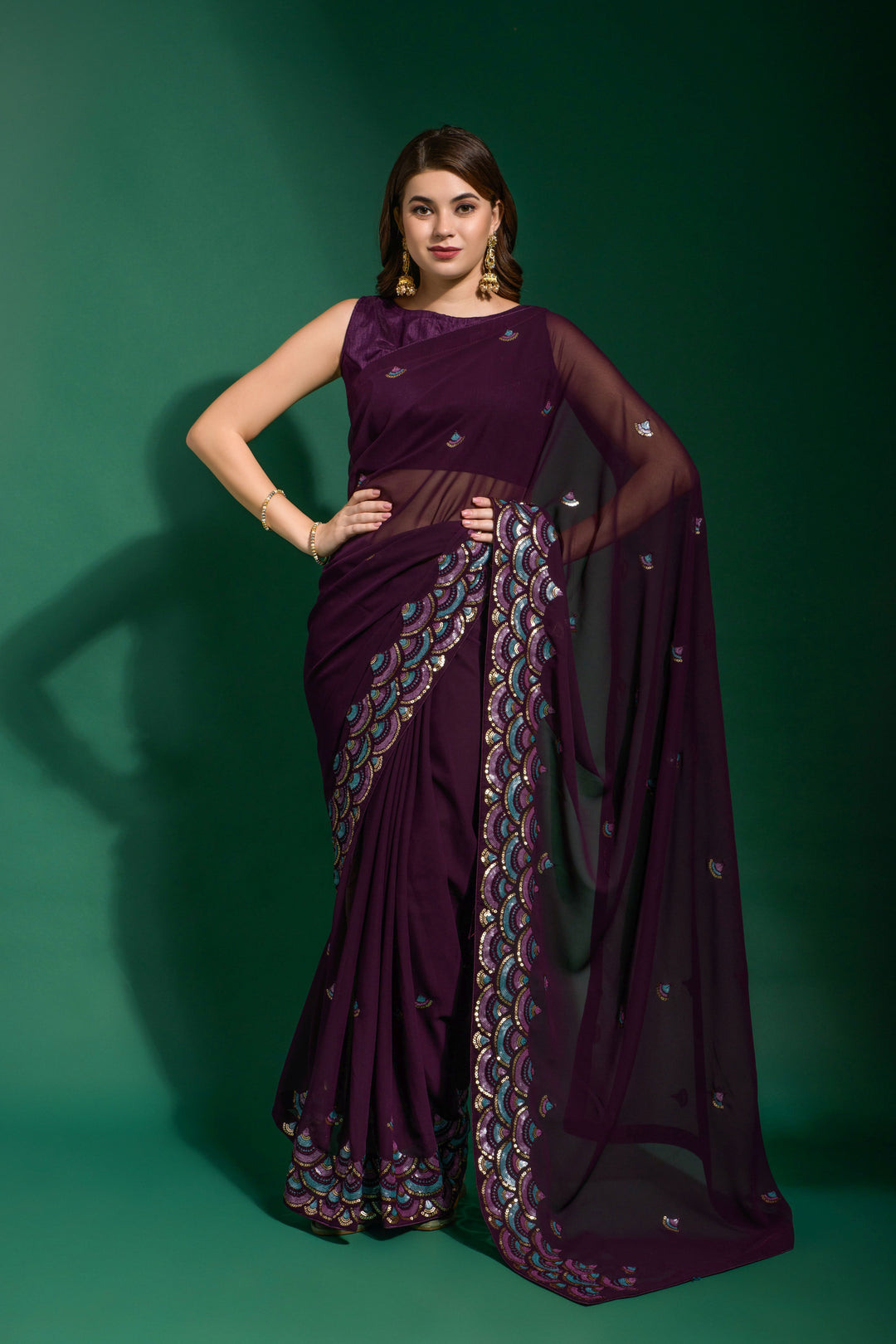 Georgette Saree with Sequance Embroidery | Mono-Banglori Blouse for Weddings