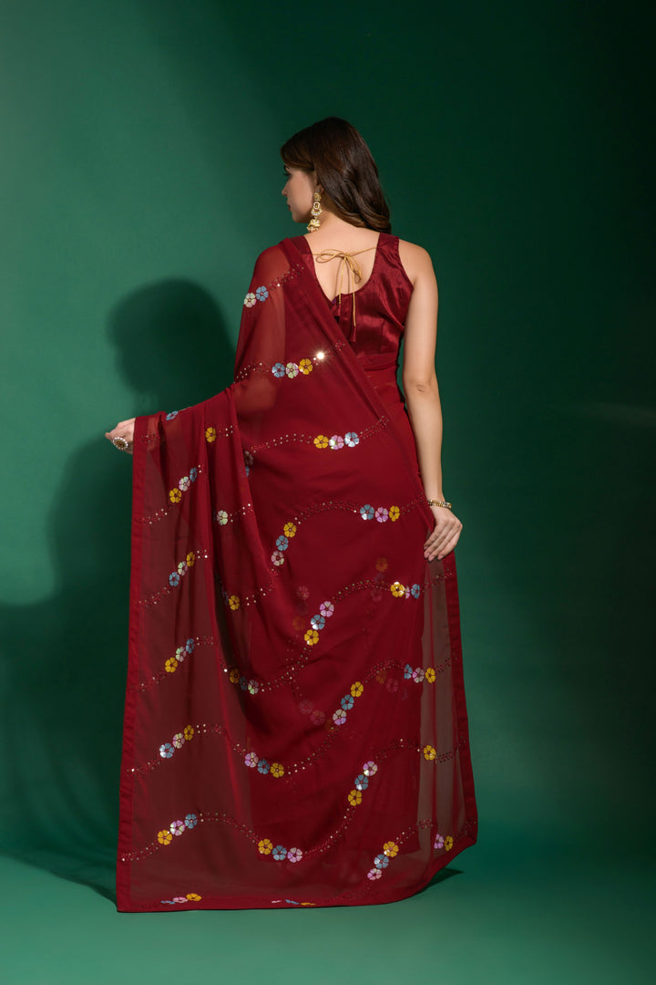 Elegant Georgette Saree with Sequins & Embroidery | Perfect for Weddings & Festivities