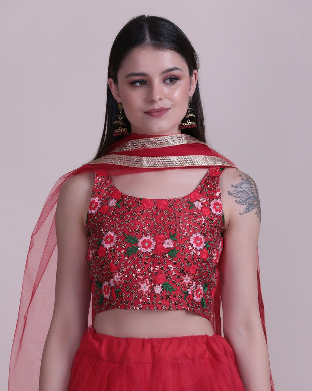 Designer Red Lehenga | Net Fabric with Embroidery Work for Events