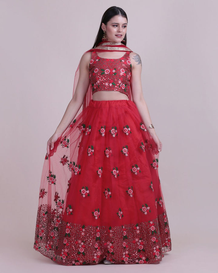 Designer Red Lehenga | Net Fabric with Embroidery Work for Events