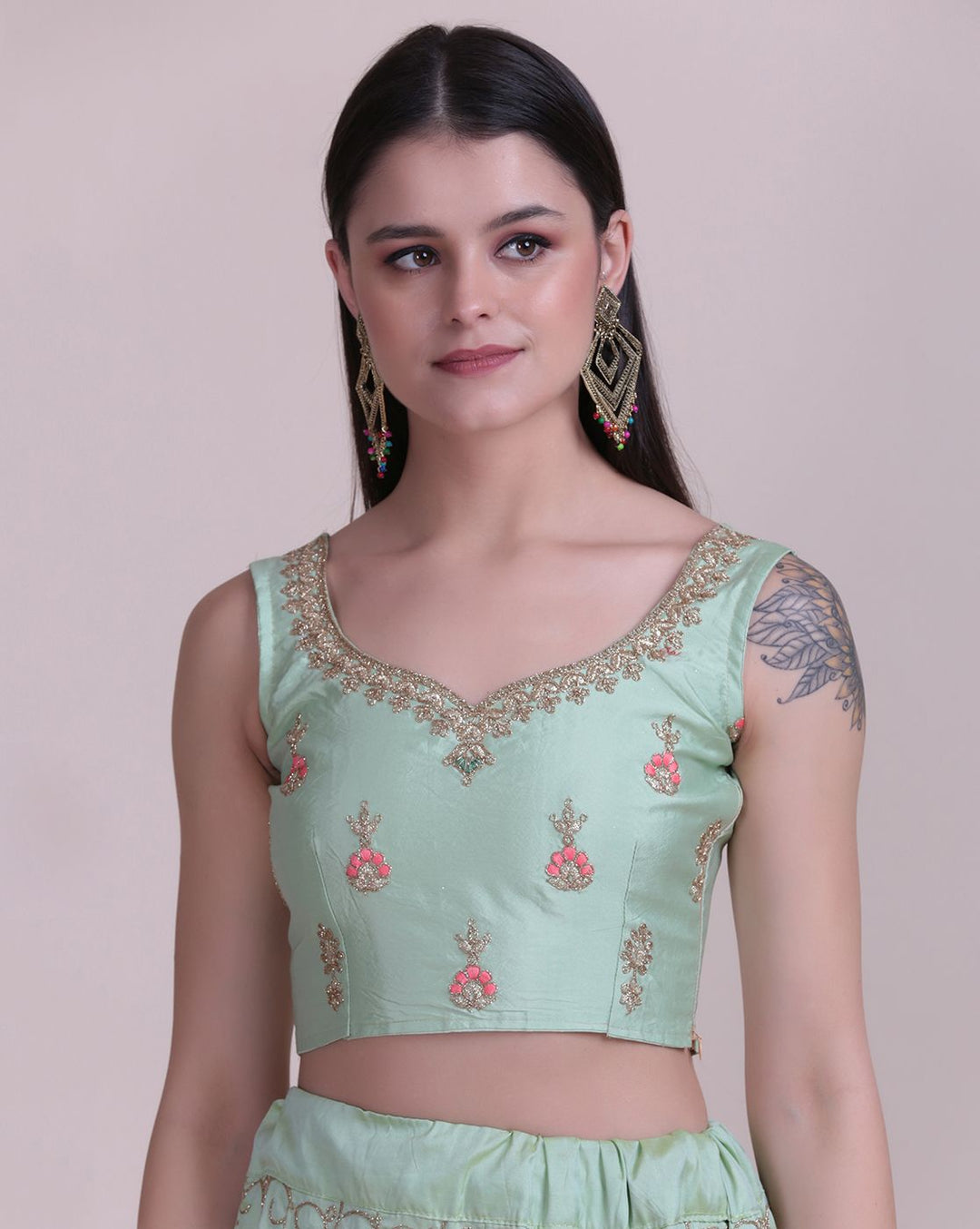 Elegant Pista Green Lehenga | Taffeta Silk Fabric with Designer Embroidery